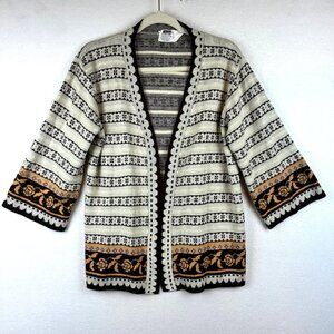 Montgomery Ward Acrylic Fair Isle Womens Large Brown Cardigan Prairie Cozy